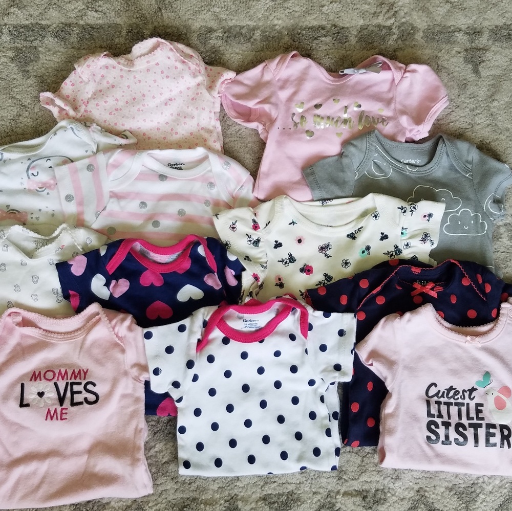LOT of 12 baby girl onesies 3 mos & 6 mos